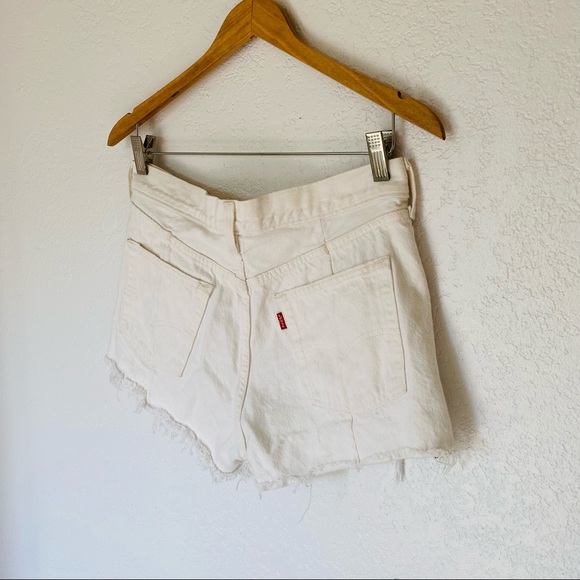 LEVIS 501 Altered white denim Jean Shorts side zipper cutoff - Picture 9 of 11